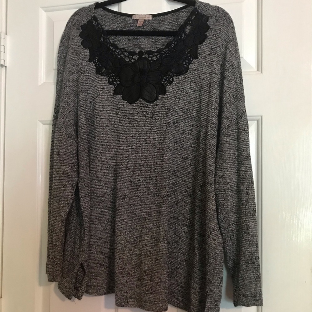 GORGEOUS Charcoal Blouse with Faux Leather Detail